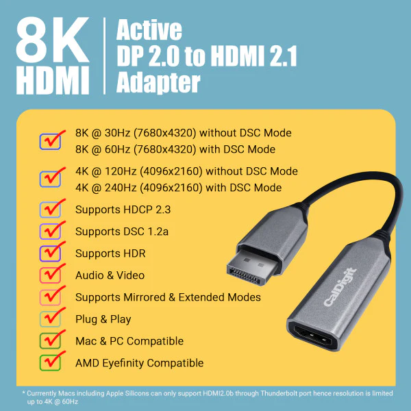 Active DisplayPort 2.0 to HDMI 2.1 Adapter - Image 4